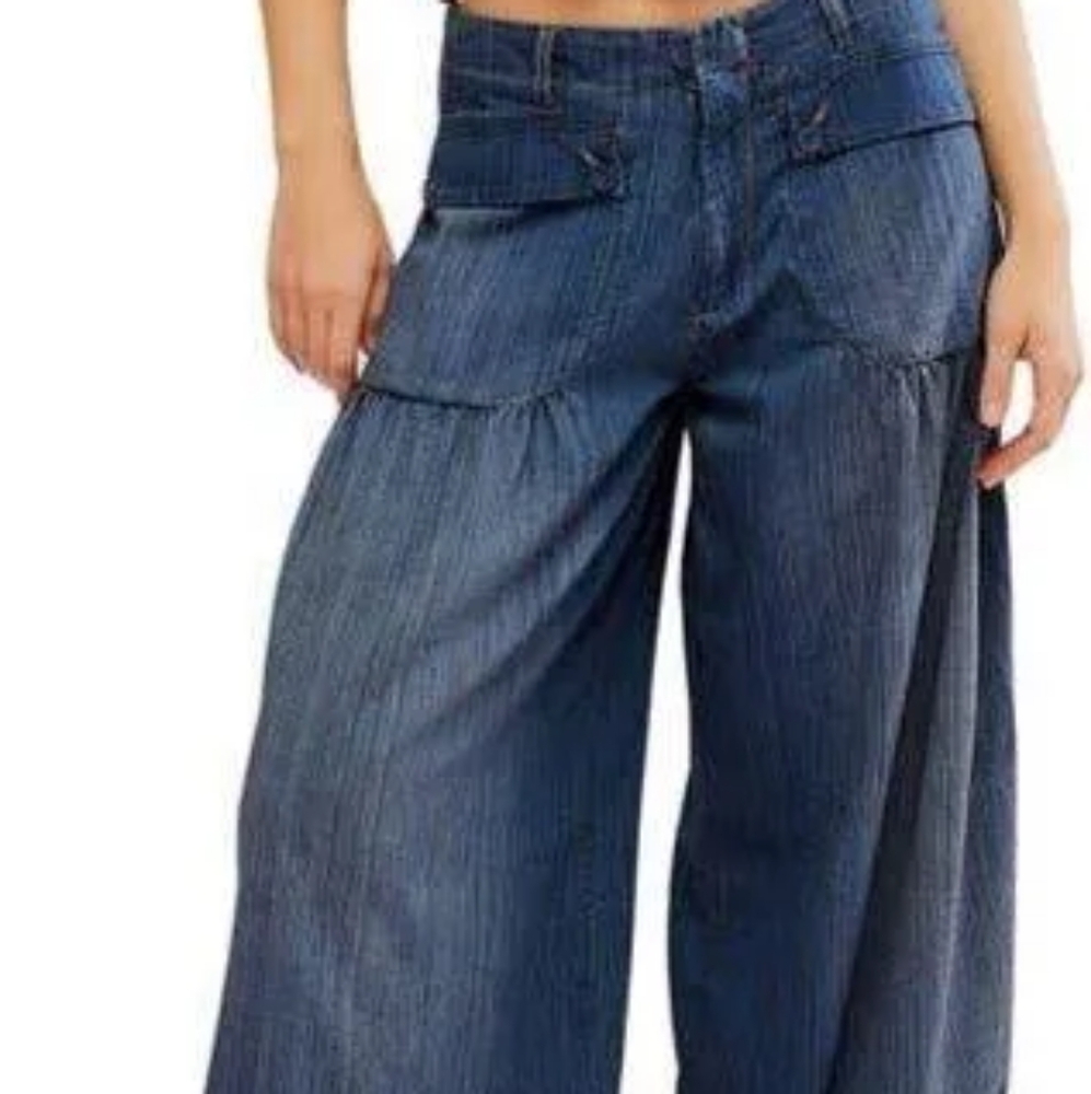 Free People Blue Wide-Leg Jeans - Picture 2 of 4